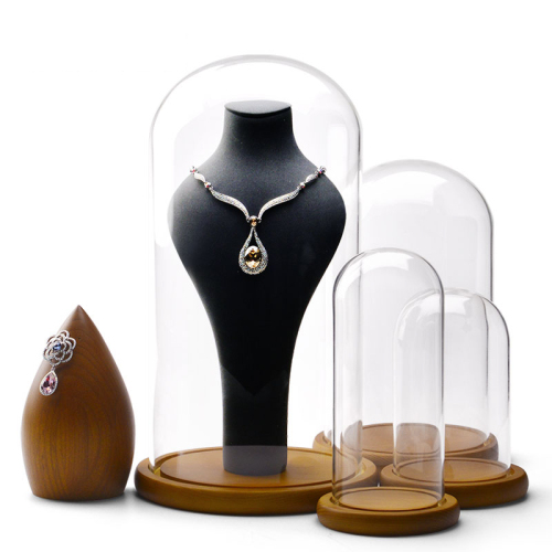 FANXI Manufacture New Arrival Solid Wood Jewelry Display WIth Glass Dust Cover Jewelry Shop Window Display Props