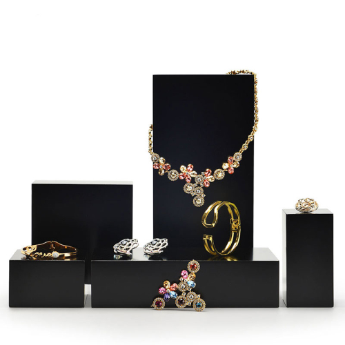 FANXI Factory Wooden With Black Paint Jewellery Shop Counter Organizer Microfiber Earring Bangle Ring Display Stand