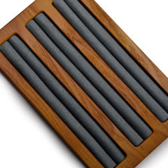 FANXI Wholesale custom logo jewelry display beige dark grey microfiber fabric ring holder soild wood bracelet display