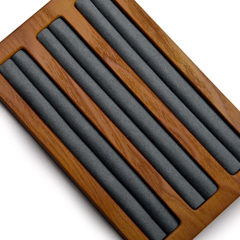 FANXI Wholesale custom logo jewelry display beige dark grey microfiber fabric ring holder soild wood bracelet display