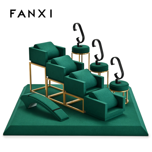 FANXI TT060 hot sale new arrival green microfiber metal watch display cabinet for watches jewelry display stand with custom logo