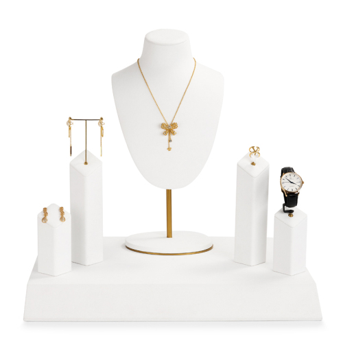 Fanxi TT067 new arrival cream white luxury jewelry display cabinet for ring earring long chain necklace pendant jewelry display sets