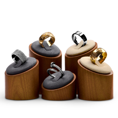 FANXI SM094 New arrival fashion microfiber with solid wood ring jewelry display stand High luxury jewelry display set