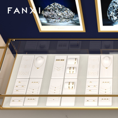 FANXI TT069 New Arrival jewelry luxury display trays white microfiber ring earring necklace shop window display plates showcase set