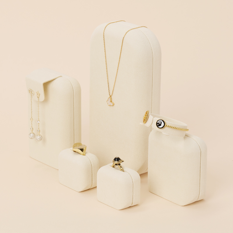 FANXI TT084 new customized beige microfiber jewelry display stand ring earrings pendant bracelet bangle necklace jewelry display set