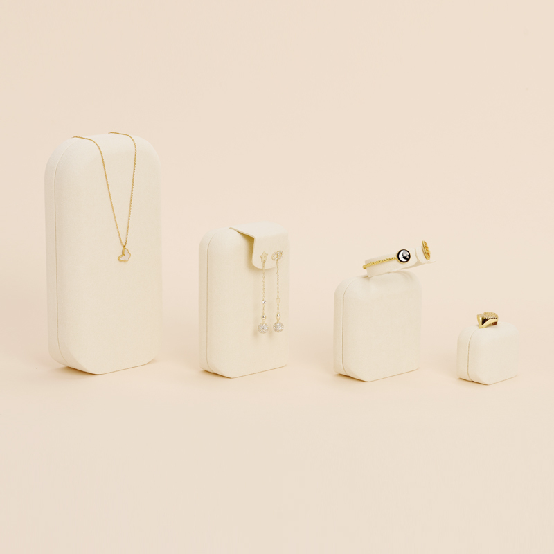 FANXI TT084 new customized beige microfiber jewelry display stand ring earrings pendant bracelet bangle necklace jewelry display set