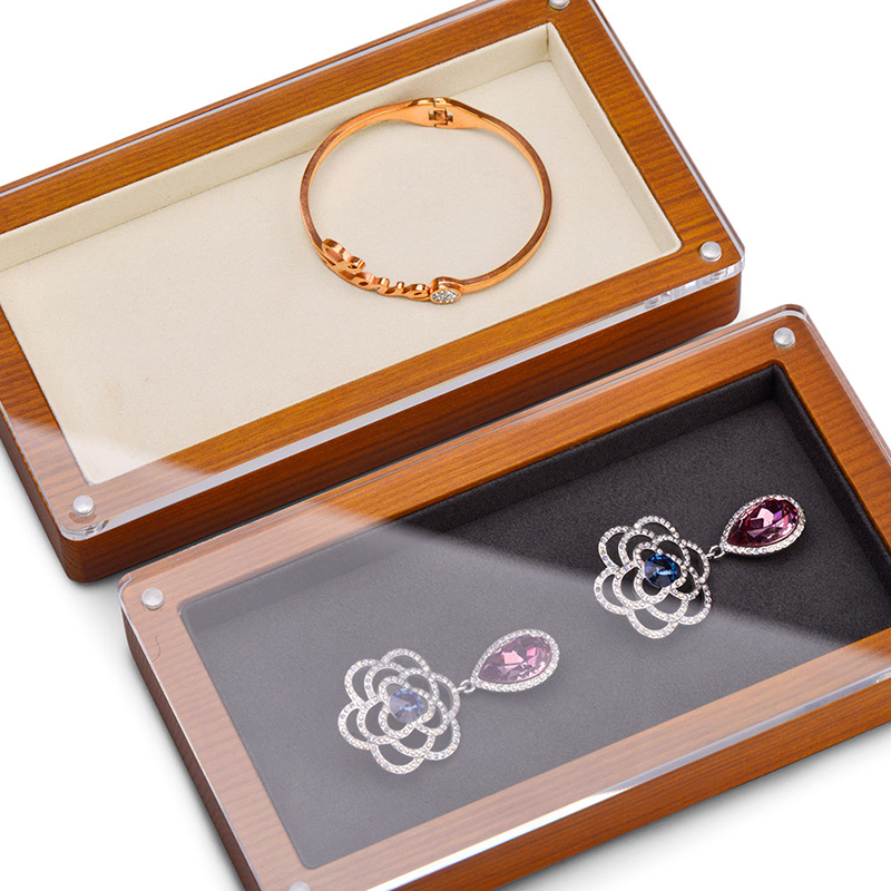 FANXI SM133 Custom New solid wood case jewelry display microfiber exhibitor jewelry case transparent lid display tray