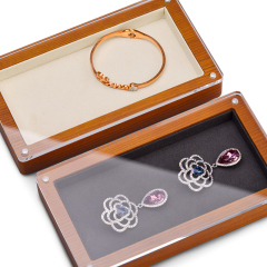 FANXI SM133 Custom New solid wood case jewelry display microfiber exhibitor jewelry case transparent lid display tray