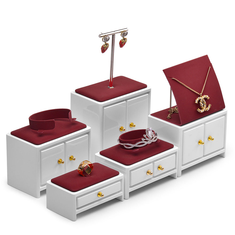 FANXI SM108 solid wood with paint microfiber ring necklace earring jewelry display stand
