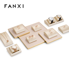 Fanxi TT078 New Arrival Orange Color Leather Materials Jewelry Display Set for Showcase