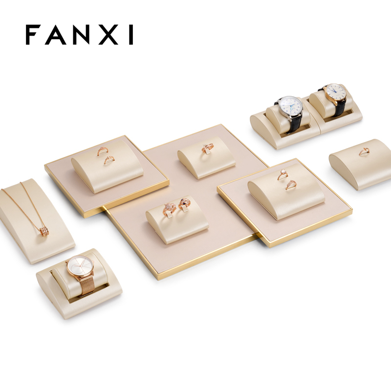 Fanxi TT078 New Arrival Orange Color Leather Materials Jewelry Display Set for Showcase