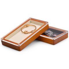 FANXI SM133 Custom New solid wood case jewelry display microfiber exhibitor jewelry case transparent lid display tray