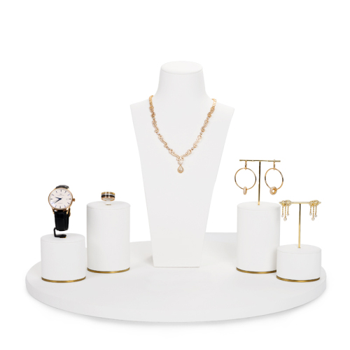 FANXI TT081 new metal and microfiber luxury jewelry display stands ring earring bracelet necklace round jewelry showcase display set
