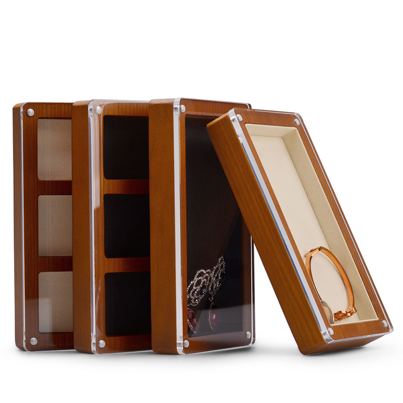 FANXI SM133 Custom New solid wood case jewelry display microfiber exhibitor jewelry case transparent lid display tray