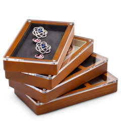 FANXI SM133 Custom New solid wood case jewelry display microfiber exhibitor jewelry case transparent lid display tray