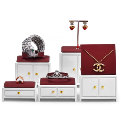 FANXI SM108 solid wood with paint microfiber ring necklace earring jewelry display stand