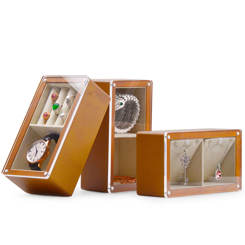 FANXI SM135 Wholesale Custom Solid Wooden Jewelry Box with Transparent Glass Lid Jewelry organizer Jewellery Case