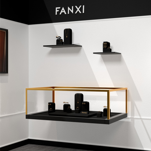 Fanxi TT083 Custom Black Window jewelry display cabinet with microfiber for ring earring necklace watch Jewelry display sets luxury