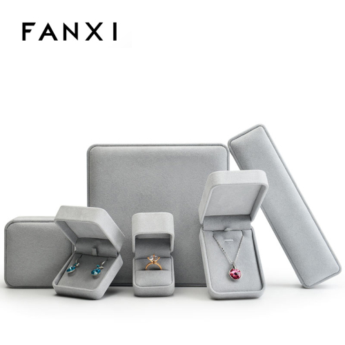 FANXI H059 Elegant Custom Logo Jewelry Box With Microfiber Fabric Gray Color Earring Ring Bangle Bracelet Luxury Jewelry packing Box