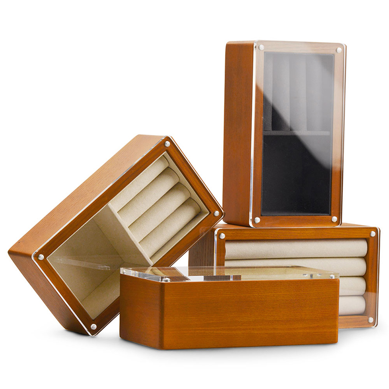 FANXI SM135 Wholesale Custom Solid Wooden Jewelry Box with Transparent Glass Lid Jewelry organizer Jewellery Case