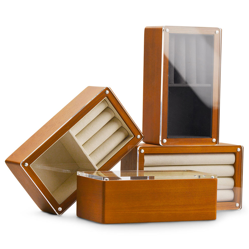 FANXI SM135 Wholesale Custom Solid Wooden Jewelry Box with Transparent Glass Lid Jewelry organizer Jewellery Case