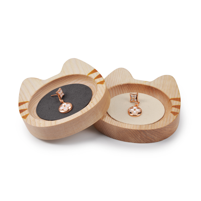 Fanxi SM153 New arrival vintage Wood ring earring necklace microfiber serving tray mini cat shape customized logo jewelry display