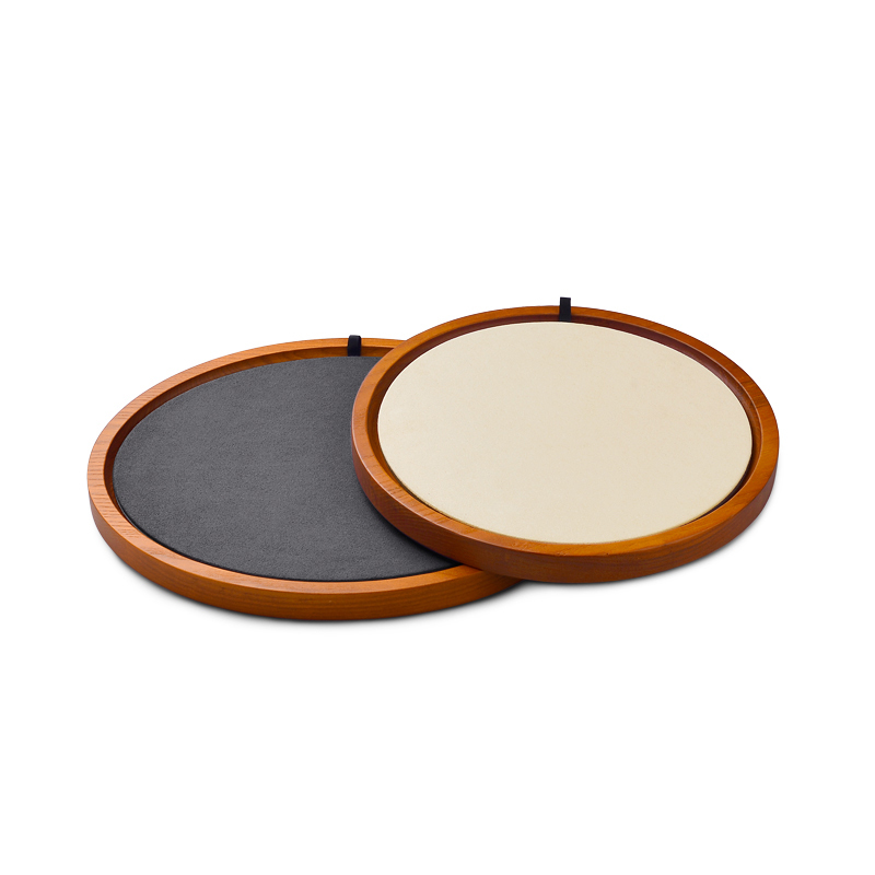 Fanxi SM156 New arrival vintage Wood ring earring necklace microfiber serving tray round shape customized logo jewelry display