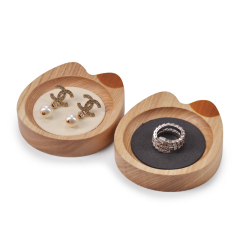 Fanxi SM152 New arrival vintage Wood ring earring necklace microfiber serving tray mini cat shape customized logo jewelry display