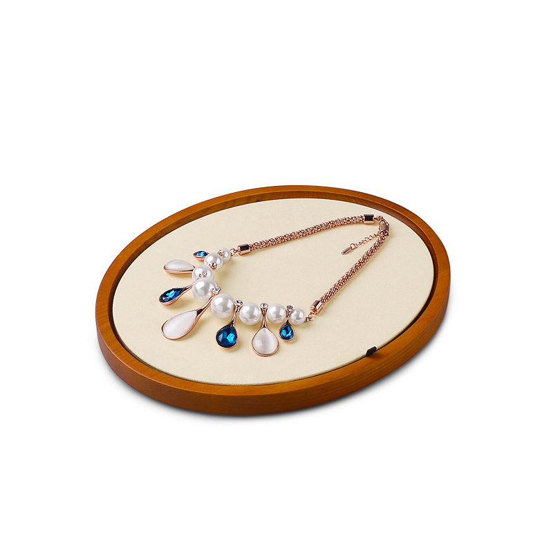 Fanxi SM156 New arrival vintage Wood ring earring necklace microfiber serving tray round shape customized logo jewelry display
