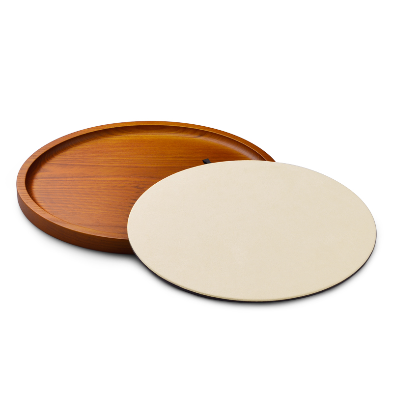 Fanxi SM156 New arrival vintage Wood ring earring necklace microfiber serving tray round shape customized logo jewelry display