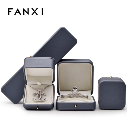 FANXI H069 High Repurchasing Rate Ring Boxes Velvet Inside Jewellery Packaging Box PU Leather Blue Jewelry Box