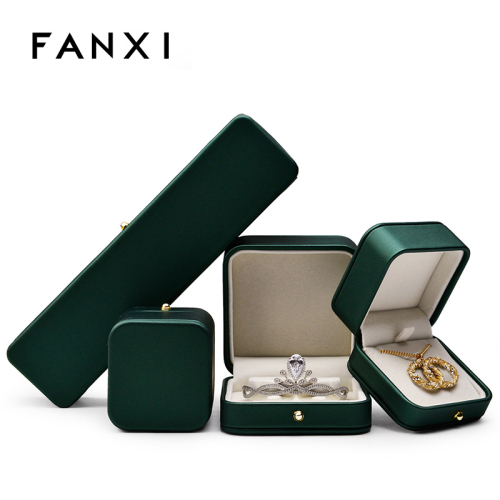 FANXI H068 New custom high-end Jewellery Packaging Box Ring Necklace Boxes blackish Green luxury Pu leatherJewelry Packing Box