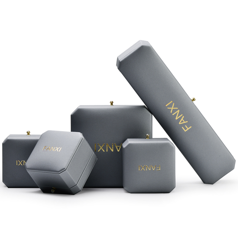 FANXI H075 New wholesale Octagonal shape Jewellery Packaging Box Ring Necklace Boxes light grey Pu leatherJewelry Packing Gift Box