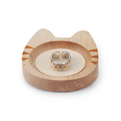 Fanxi SM153 New arrival vintage Wood ring earring necklace microfiber serving tray mini cat shape customized logo jewelry display