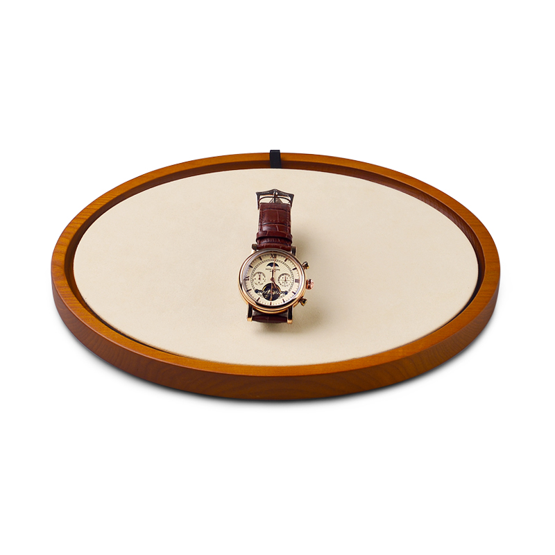 Fanxi SM156 New arrival vintage Wood ring earring necklace microfiber serving tray round shape customized logo jewelry display