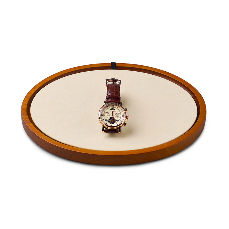 Fanxi SM156 New arrival vintage Wood ring earring necklace microfiber serving tray round shape customized logo jewelry display