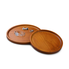 Fanxi SM156 New arrival vintage Wood ring earring necklace microfiber serving tray round shape customized logo jewelry display