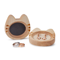 Fanxi SM153 New arrival vintage Wood ring earring necklace microfiber serving tray mini cat shape customized logo jewelry display