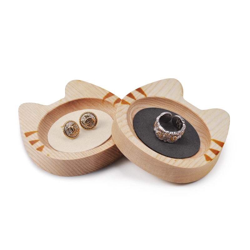 Fanxi SM153 New arrival vintage Wood ring earring necklace microfiber serving tray mini cat shape customized logo jewelry display