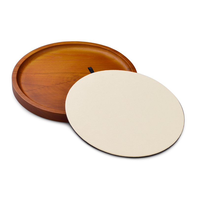 Fanxi SM156 New arrival vintage Wood ring earring necklace microfiber serving tray round shape customized logo jewelry display