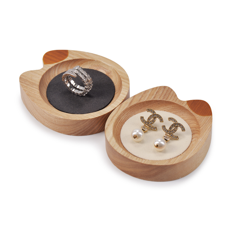 Fanxi SM152 New arrival vintage Wood ring earring necklace microfiber serving tray mini cat shape customized logo jewelry display