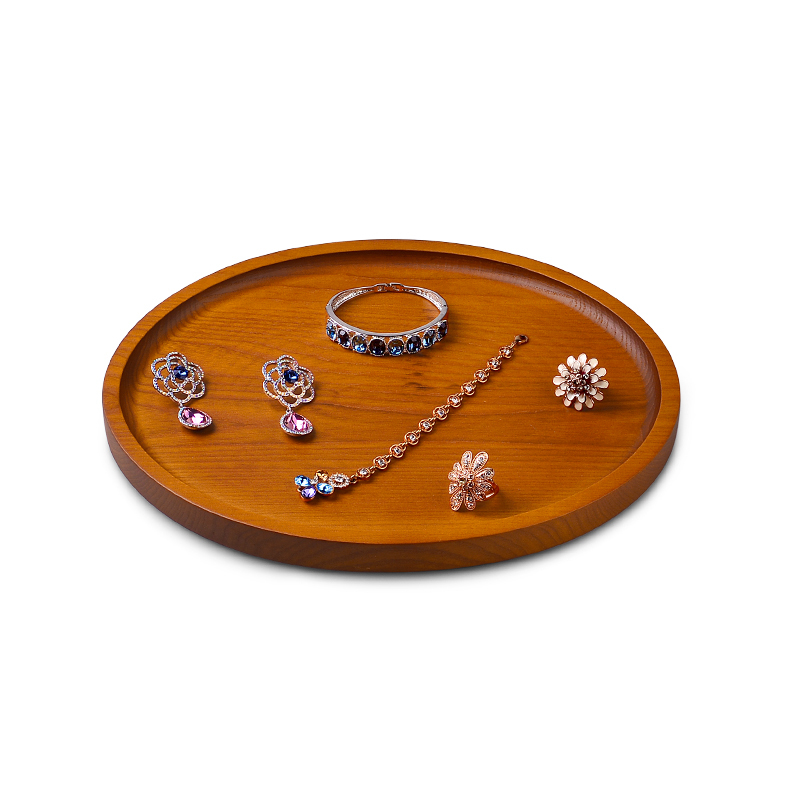 Fanxi SM156 New arrival vintage Wood ring earring necklace microfiber serving tray round shape customized logo jewelry display