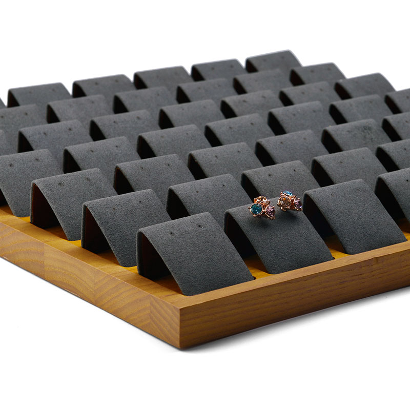 FANXI P028 Wood Grey Beige Microfiber Earring Jewelry Display Trays