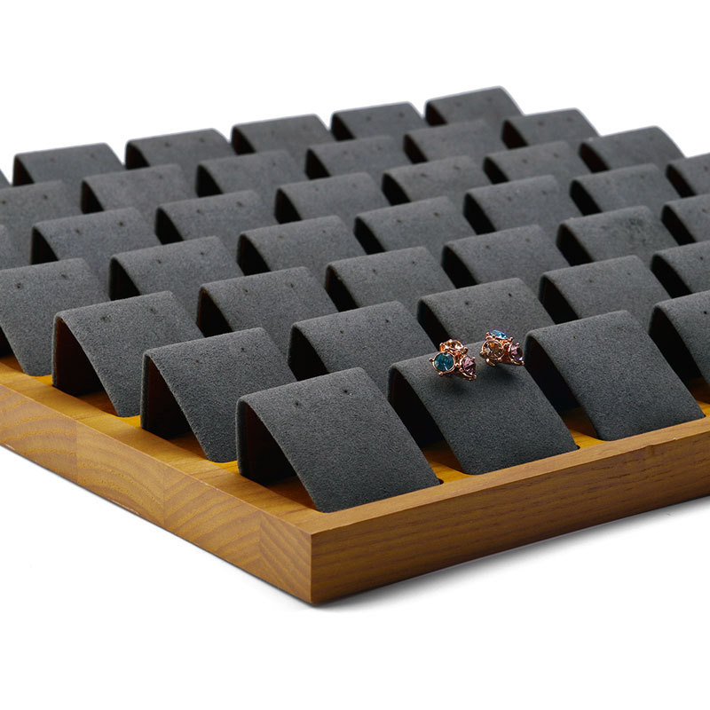 FANXI P028 Wood Grey Beige Microfiber Earring Jewelry Display Trays