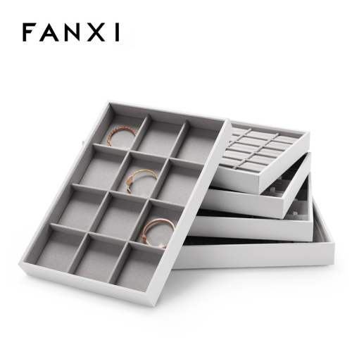 FANXI P021 Custom Vintage Shop Counter Decor Tray Velvet Ring Necklace Bracelet Original Leather Serving Jewelry Display Tray