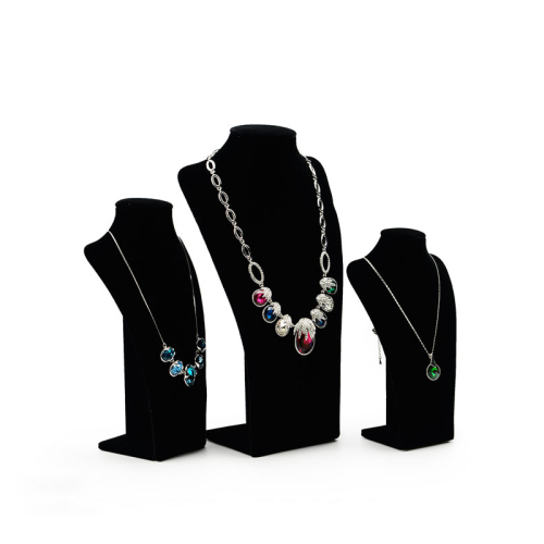 FANXI RX025 China Custom Import Black Velvet Necklace Stand Holder Model MDF Dummy Jewellery Display Bust