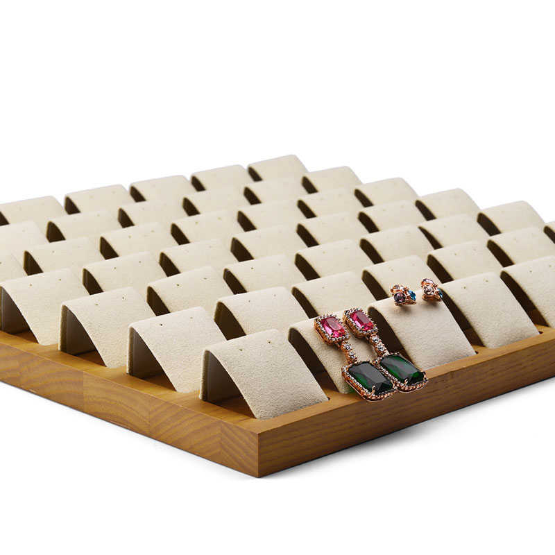 FANXI P028 Wood Grey Beige Microfiber Earring Jewelry Display Trays