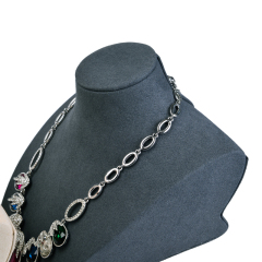 FANXI RX018 Curvy Neck Model Resin with Grey Microfiber Jewelry Display Mannequin Necklace Standing Bust