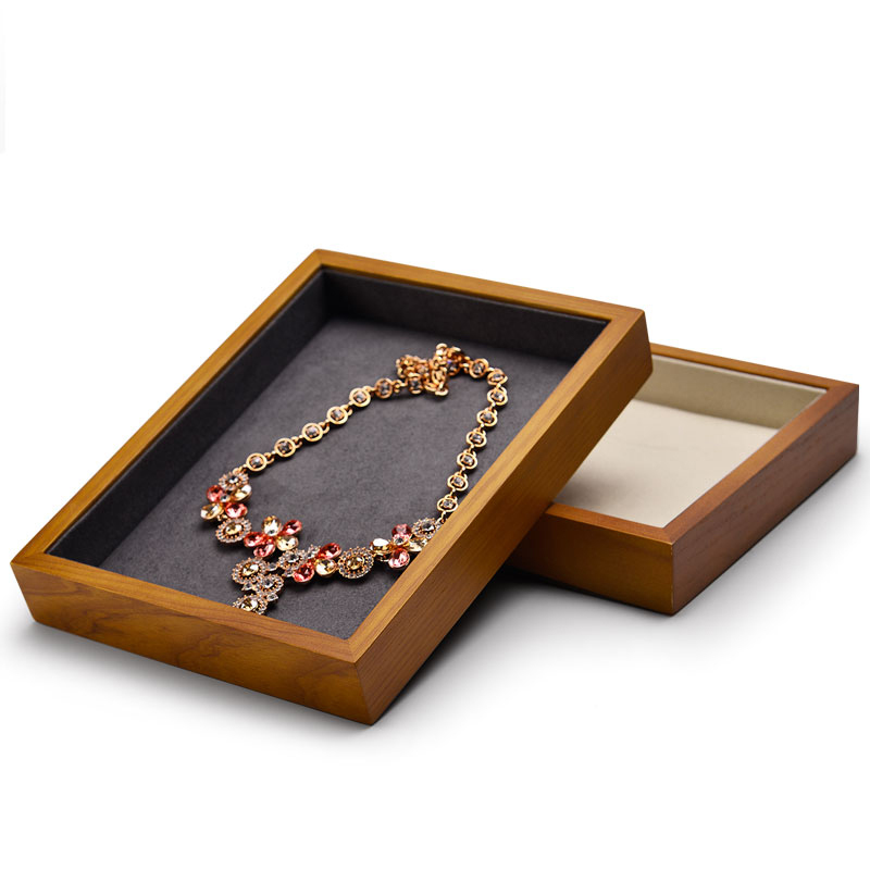 FANXI P033 Wooden Jewelry Display Tray Flat Tray High-end Quality Grey/Beige Microfiber Trays