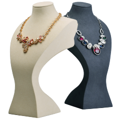 FANXI RX018 Curvy Neck Model Resin with Grey Microfiber Jewelry Display Mannequin Necklace Standing Bust